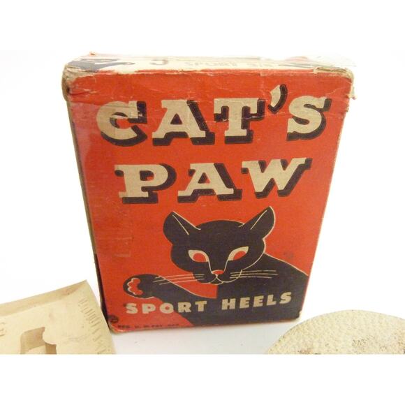 Vintage Cat's Paw Non-Slip Sport Heels 5 Black Cat in Original Box - Picture 3 of 4
